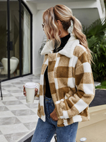 Jaqueta xadrez de flanela para mulheres, casaco de luxo feminino casual elegante para inverno
