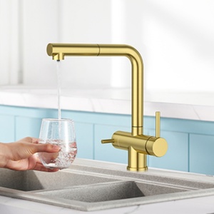 Pull Out 304 Stainless Steel Sink Faucet <b>Brushed</b> Finish 3 Way Water Filter Mixer Double Handle Kitchen Tap - Product Image 4