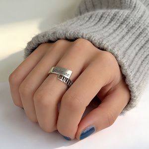 Geometric Chain <b>Ring</b> S925 Sterling <b>Silver</b> Women's Minimalist Retro Design Gift Jewelry - Product Image 1