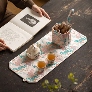 Chinese Style Brocade Teacup Storage <b>Bag</b> Cube Portable Travel Tea Set Pouch <b>Compression</b> Type Dehua Origin - Product Image 4