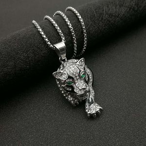 Gold Plated Leopard Head Pendant <b>Necklace</b> With Diamond Pave Setting <b>For</b> <b>Men</b> Party Jewelry Stainless Steel Animal Zodiac Design - Product Image 3