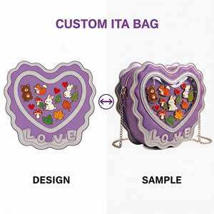 OEM ODM Custom Heart Shape Ita Crossbody Bag Lolita Purse Transparent PVC Window Chain Strap Pin Display <b>Handbag</b> - Product Image 3