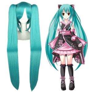<span class=keywords><strong>Parrucca</strong></span> Vocaloid Miku di Alta Qualità, <span class=keywords><strong>Lunga</strong></span> 120cm, Liscia, <span class=keywords><strong>Blu</strong></span>, Sintetica, per Cosplay Anime, con 2 Codini per Feste - Product Image 2