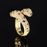 Bague Léopard Vintage Élégante et Exagérée, Bague Ouverte Incrustée pour Hommes et Femmes, Bijou Unisexe pour Fête