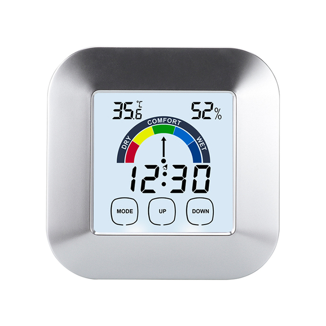 Small Silver LCD LED Digital Alarm Clock Modern Design Travel Thermometer Hygrometer Table Clocks