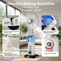 Ventilateur rechargeable AC/DC de 16 pouces avec pulvérisation d'eau, réservoir d'eau de 2,1 L, télécommande, oscillation à 3 vitesses, ventilateur solaire pour la maison