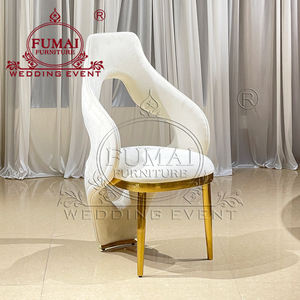 เก้าอี้รับประทานอาหารกรอบสแตนเลสผ้ากำมะหยี่สีขาวหรูหราทันสมัยสำหรับพิธีแต่งงาน - Product Image 3