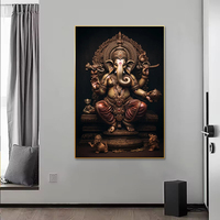 Grand Panoramique Ganesh Wall Art Hindou Verre Impression Décor Verre Trempé avec Base en Toile pour la Décoration de la Maison