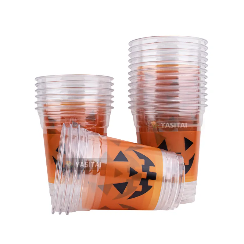 12oz 16oz 24oz New Happy Halloween PET disposable transparent plastic cups with Devil's head logo