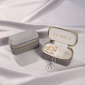 Custom Logo Rectangle Mini <b>Travel</b> PU Leather & Cardboard Zipper Embossed Ring Pendant <b>Jewelry</b> Box Earring Necklace Luxury - Product Image 3