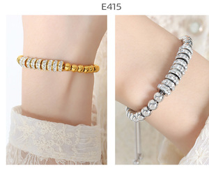 Korean Jewellery Fashion Stainless Steel Gold Plated butterfly Crystal Charms Beaded <strong>Drawstring</strong> Chain <strong>Bracelet</strong> for Girls - Product Image 5