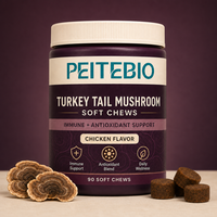 Friandises à mâcher molles aux champignons Turkey Tail pour animaux de compagnie avec mélange antioxydant pour le soutien immunitaire et le bien-être quotidien, saveur poulet, 90 unités
