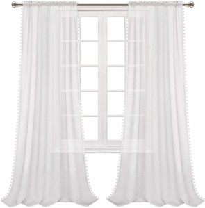 Pannelli per tende in nappa di Pom Pom in Voile bianco, tasca per asta tende semitrasparenti per camerette per bambini - Product Image 1