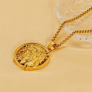 Collares Lincy con Corona de Espinas para Hombre, Joyería de Moda, Cadena de Caja de Acero Inoxidable que No se Deslustra, Colgante Redondo Católico de Jesús en Oro de 18K - Product Image 5