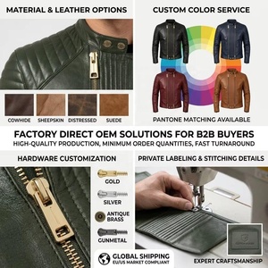 Chaqueta de Motociclista de Piel de Cordero con Doble Cremallera, Diseño Personalizado de Fábrica, Color Verde Oscuro, Hombros Acolchados, Piel Genuina, Venta al Por Mayor - Product Image 5