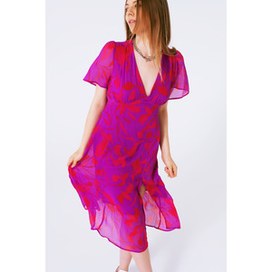 Vestido maxi de gasa con cuello en V y manga corta con estampado floral - Product Image 2