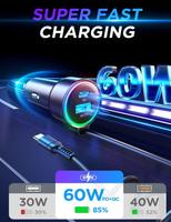 Chargeur de voiture super rapide USB C 60W PD & QC3.0 avec câble enroulé de type C de 5 pieds 30W, adaptateur de chargeur de téléphone de voiture