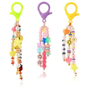 2023 Fashion Polymer Colorful Handmade Glass Beads Phone Strap Chain Love Star Smiling Keychain