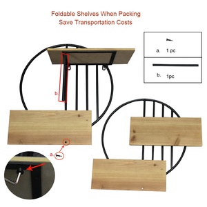 Bán buôn tùy biến mộc mạc gỗ và kim loại 2 tầng treo tường nổi kệ trang trí tường tròn kệ cho phòng khách - Product Image 3