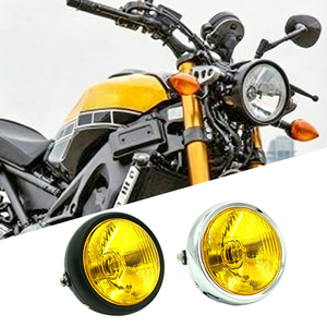 Phare rond rétro de 5 pouces pour moto CG125 GN125, phare avant vintage noir chromé, lentille transparente jaune - Product Image 2