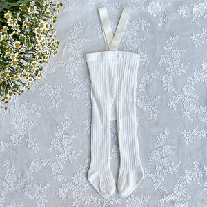 2022 Ins populaire tricot côtelé collants coton peigné bretelles infantile bébé collants avec bretelles - Product Image 4