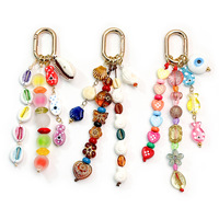 Breloque de sac en perles de verre peintes à la main colorées, coquillage vintage, conque, œil porte-bonheur, cœur, fleur, porte-clés perlé, décoration rétro pour sac et pochette