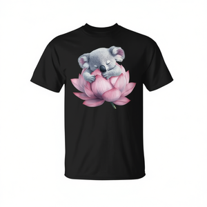 T-shirt Koala Hugging Lotus Flower Noir Unisexe Adulte Col Rond Manches Courtes Imprimé Numérique Usage Promotionnel Tailles S M L XL XXL - Product Image 2