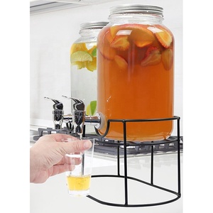 Dispensador de bebidas doble de 1 galón en tarro de vidrio con soporte de metal con grifo sin fugas para el regreso a la escuela - Product Image 3