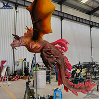 Statue de dragon volant animatronique en métal grandeur nature avec ailes mobiles pour une utilisation en intérieur/extérieur dans les parcs d'aventure publics