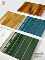 Carrelage en terre cuite vert émeraude Zellige fait main de luxe 50x200mm, carreaux de céramique brillants 2*8