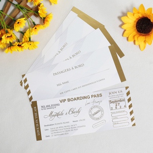 Invitation de <span class=keywords><strong>mariage</strong></span> et <span class=keywords><strong>carte</strong></span> <span class=keywords><strong>d</strong></span>'<span class=keywords><strong>embarquement</strong></span> personnalisées en or et bordeaux avec <span class=keywords><strong>d</strong></span>écoration <span class=keywords><strong>d</strong></span>'avion et poche - Product Image 5