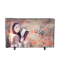 Qualisub 400x250mm Naturel Photo Ardoise Horloge Sublimation Rock Photo Ardoise Blancs Blanc Photo Ardoise avec Horloge DIY Design