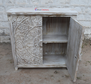 Armoire en bois de manguier massif sculpté à la main, style industriel vintage indien, vente en gros - Product Image 3