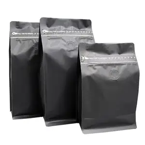 थोक मैट मुद्रण पुन: प्रयोज्य वर्ग नीचे 12oz 340g कॉफी पाउच के साथ जिपर एल्यूमीनियम पन्नी फ्लैट नीचे बैग निकाल वाल्व