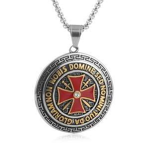 Themed <b>Cross</b> Pendant Titanium Steel Round <b>Chain</b> Men's Punk Retro Style 24070 - Product Image 1