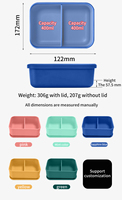 Boîte à lunch en silicone à 2 compartiments avec logo personnalisé, 800 ml, réutilisable, étanche, conteneur bento, vente en gros, sans BPA