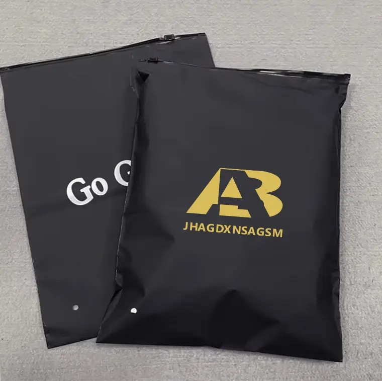 Custom nero opaco biodegradabile T-Shirt costumi da bagno cerniera borse per abbigliamento con chiusura a Zip sacchetti di plastica con Logo