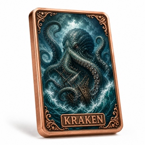 Barre de cuivre fin .999 de 1 oz, <span class=keywords><strong>Monstre</strong></span> marin Kraken, Impression UV 2D, Relief 3D au dos, Série Créatures Mythiques, Lingot de cuivre de collection - Product Image 1