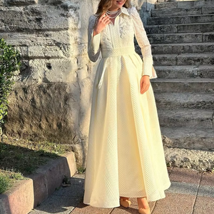 Nuovo Abito Retrò in <span class=keywords><strong>Raso</strong></span> con <span class=keywords><strong>Maniche</strong></span> <span class=keywords><strong>Lunghe</strong></span> in Pizzo e Gonna Ampia, Vestiti Eleganti per Donne - Product Image 6
