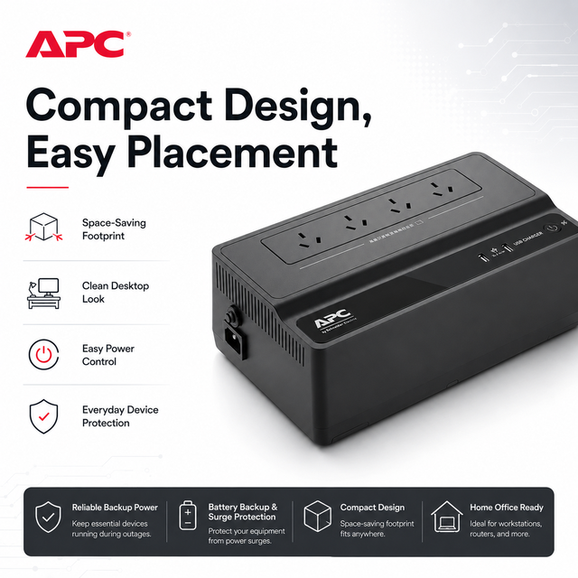 Schneider Electric APC BK500M-CH 500VA 300W Compact UPS for Mini PC Laptop Printer Home Office Setup