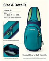 Sac bandoulière 5L en polyester recyclé avec sangle en maille respirante et clip porte-clés pour les voyages en extérieur, logo personnalisé