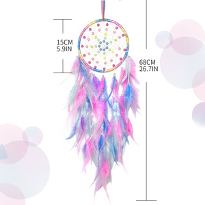 Penjualan laris dekorasi dinding penangkap Mimpi kerajinan logam Modern manik-manik warna-warni hadiah lonceng angin bulu untuk anak perempuan - Product Image 1