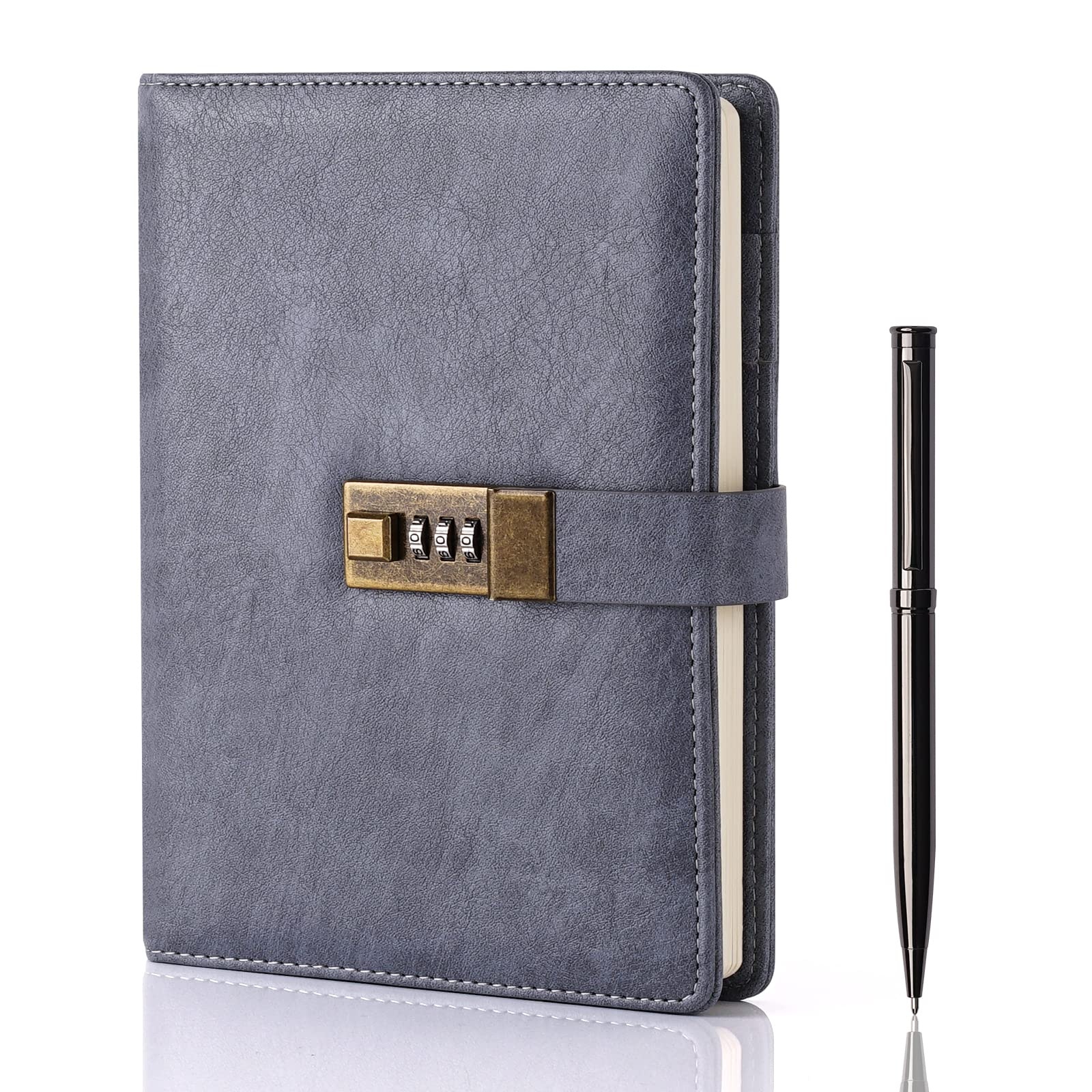 Grey Leather A5 A6 A4 B5 Custom Sizes Secret Journal 2025 Branded Notebooks Lock Diary with Pen