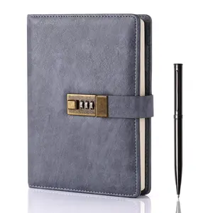 Gray Color A5 A6 Custom Size Travel Leather Locking Journal Writing Diary with Lock Notebook