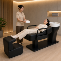 Lit de lavage spa inclinable, unité de lavage de cheveux pour salon, station de lavage des cheveux, noir capitonné, équipement de salon et spa, vente en gros directe d'usine