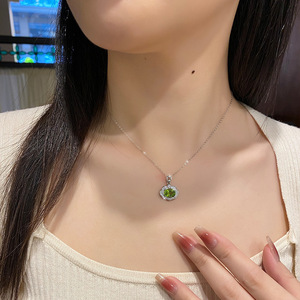 Collier pendentif en pierre précieuse colorée de forme ovale 7*9mm, style vintage, pierre naturelle, argent sterling 925, bijou statement pour femme - Product Image 4
