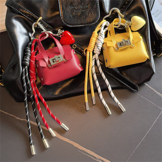 Luxury Miu Aesthetic Micro Leather Bag Key Chain Portable Bluetooth Earbud Storage Bag Sweet Girls Backpack Ornament Key Holder