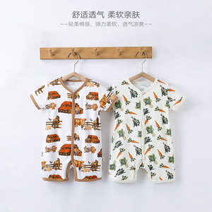 Monos de bebé de manga corta de verano para hombre y mujer recién nacido dibujos animados patrón de animales ropa de punto monos finos - Product Image 1