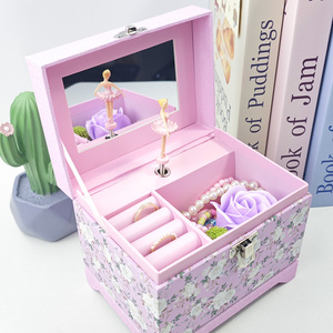 Yiyu New Design Custom Eco-Friendly Modern Pink Glitter Rotating Ballerina Music Box Mirror Hand Crank 60s Sound Duration Custom - Product Image 4