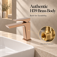 Robinet de lavabo de salle de bain en or rose, mitigeur monocommande à poser, carré, pour vasque moderne